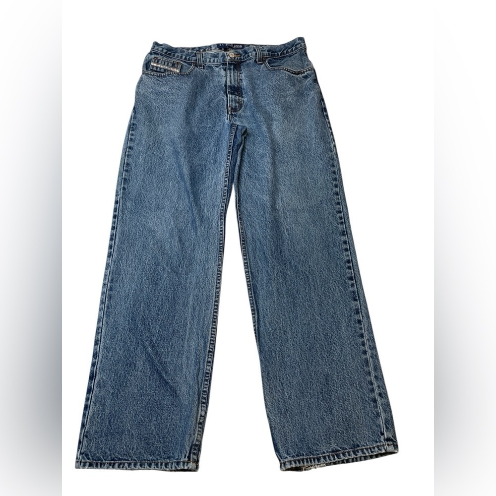US Polo Association Vintage Straight Baggy Medium Wash Blue Denim Jeans Mens 36W